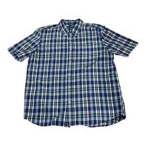George Shirt Mens Large Blue Plaid Short Sleeve Button Down Relaxed Fit Casual